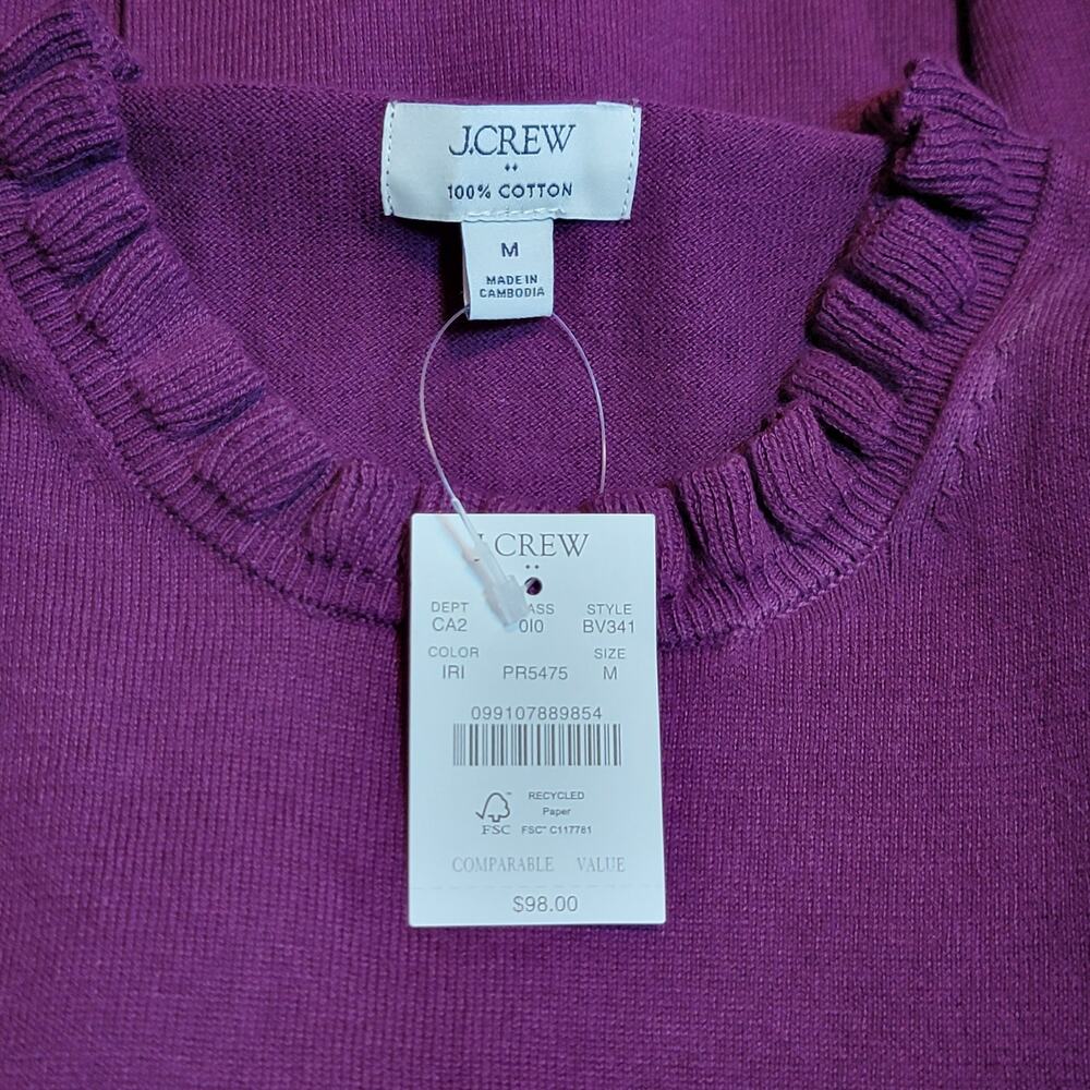 J.Crew NWT Scalloped Crew Neck Knit Sweater Cotton Purple Long Sleeve Size M - Picture 7 of 10